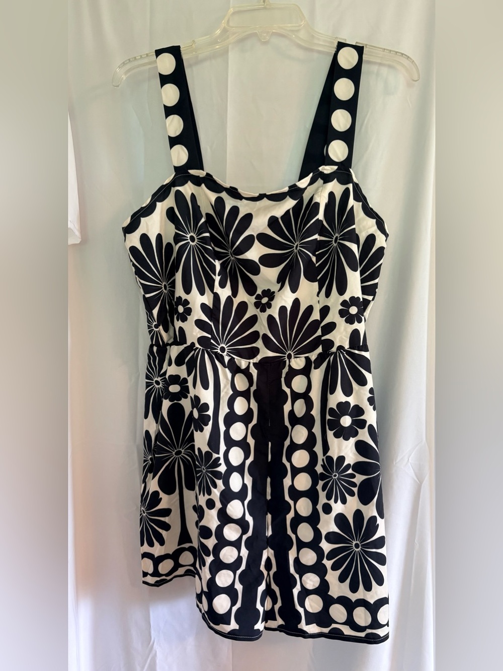 SHEIN Black & White Floral Strapless Romper